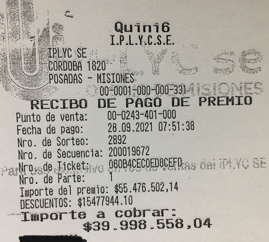 ticket de pago Quini 6