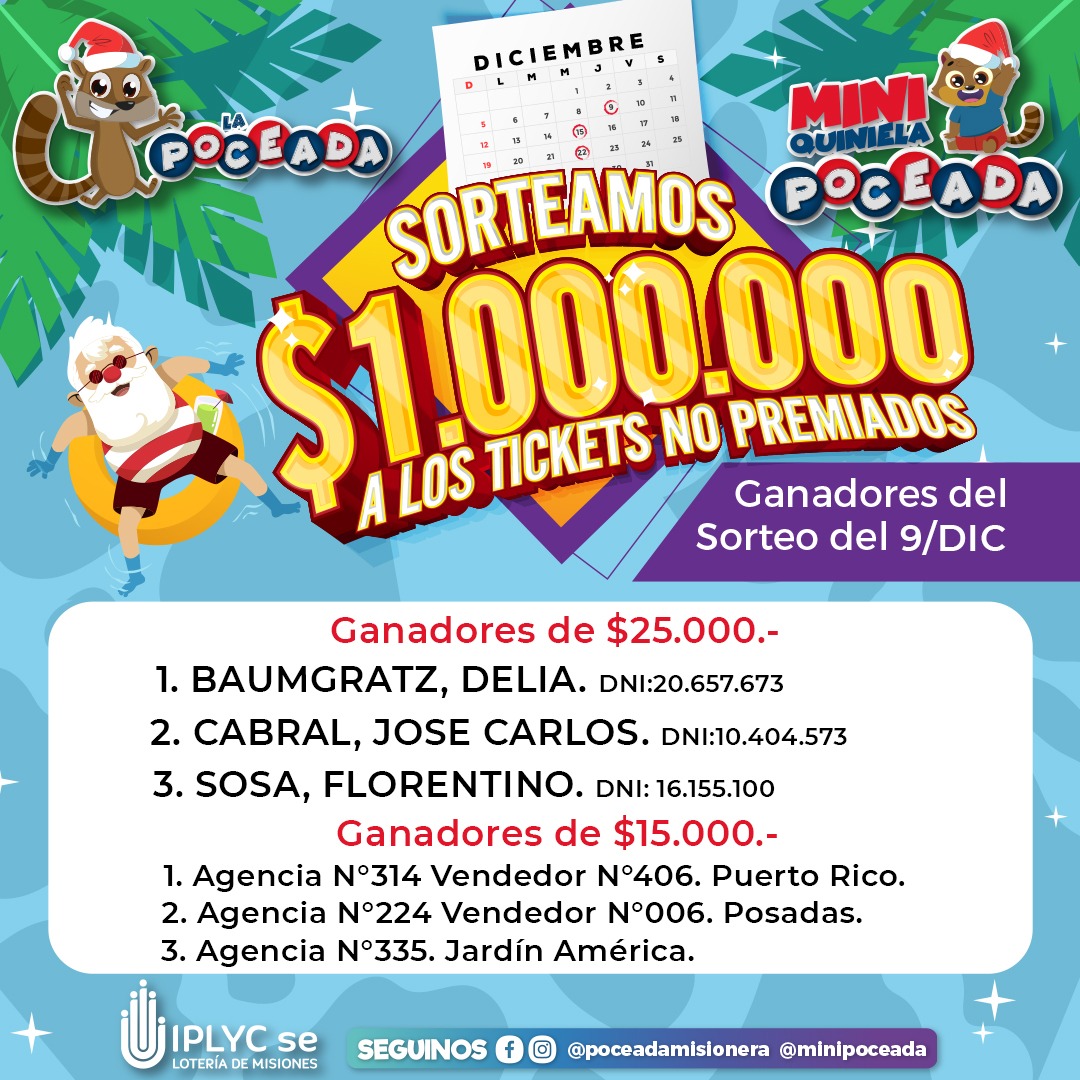 ganadores tickets no premiados Poceada y Mini Poceada