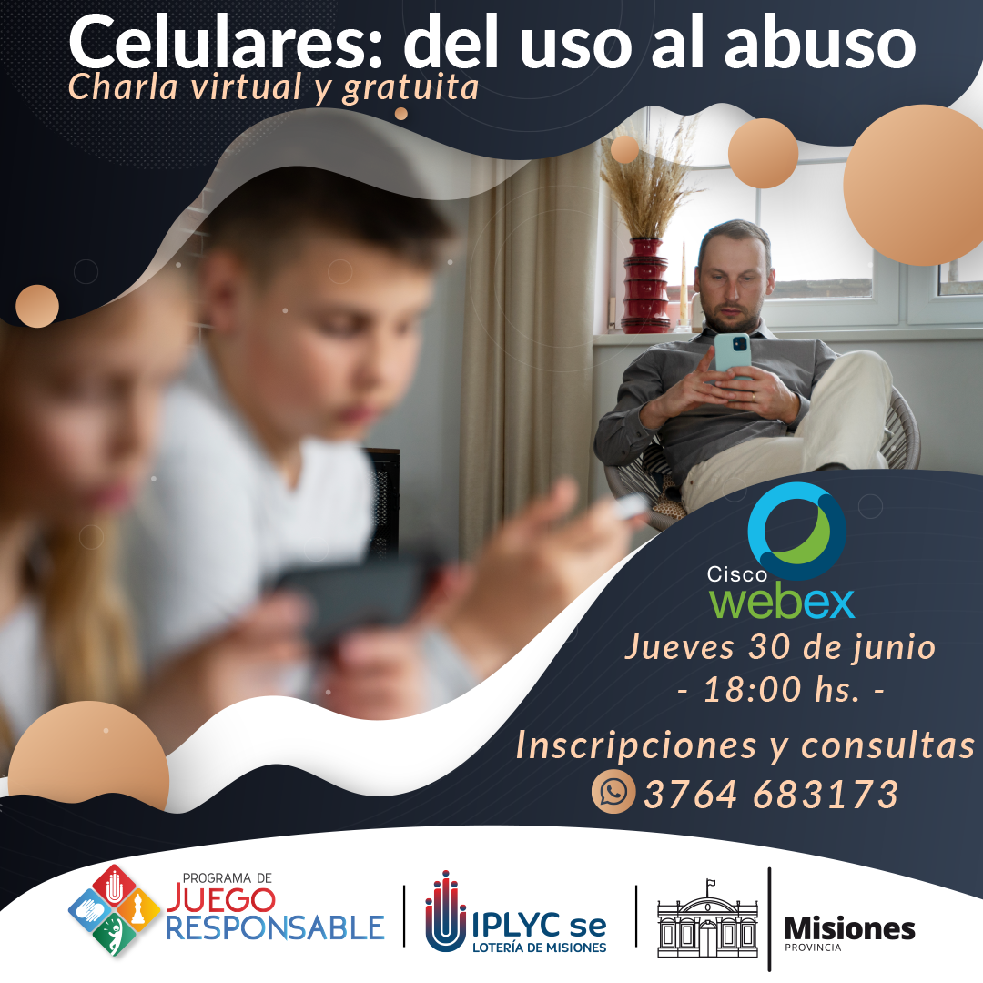 Celulares: del uso al abuso. Charla virtual gratuita. Información al teléfono: 3764 683173