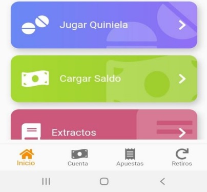 captura de pantalla de la aplicación muestra el botón para cargar saldo