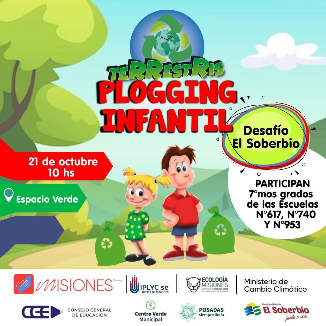 plogging infantil, alumnos de sextos y séptimos grados de escuelas primarias de El Soberbio, 21 de octubre a las 10:00 horas
