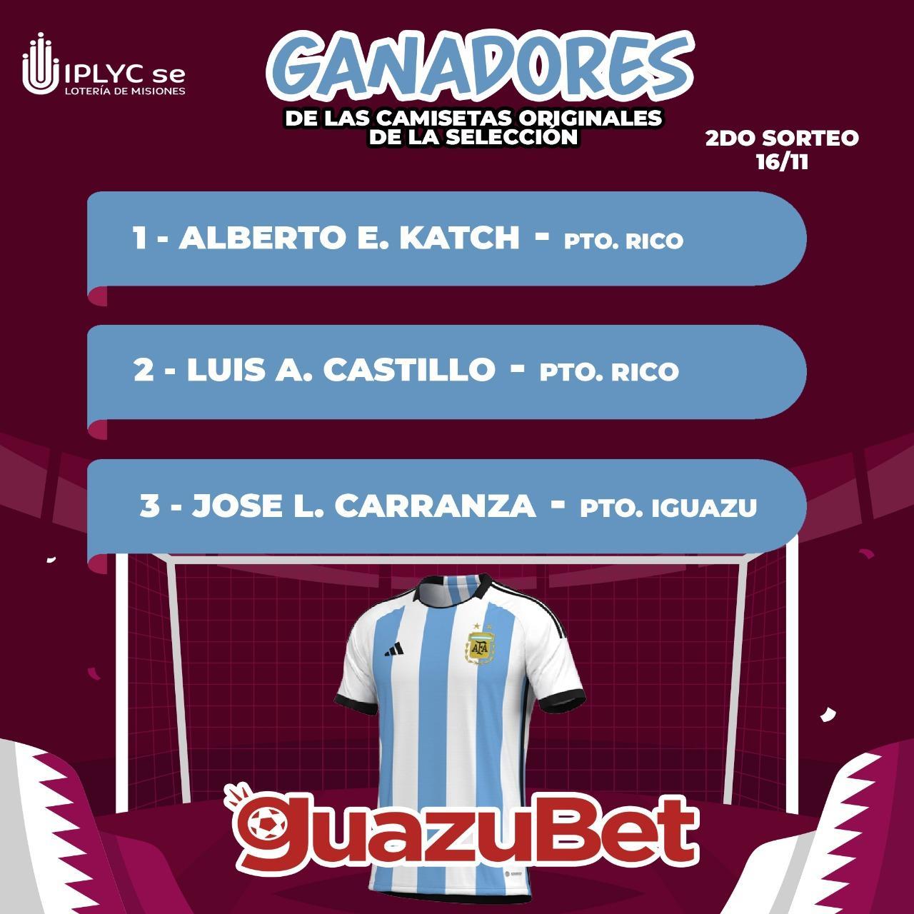 ganadores del segundo sorteo de camisetas de Guazubet