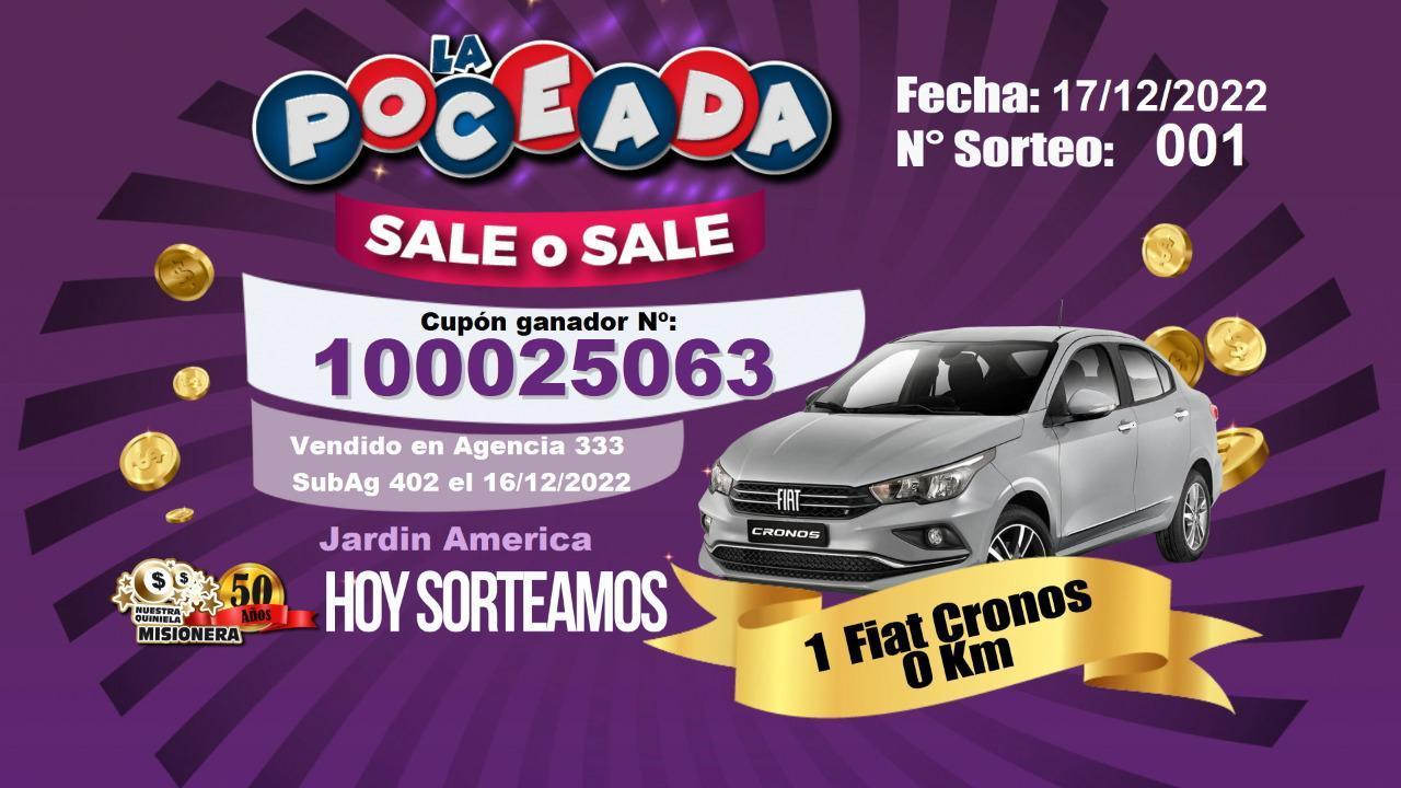 cupón número 100025063, ganador del sorteo especial de la Poceada