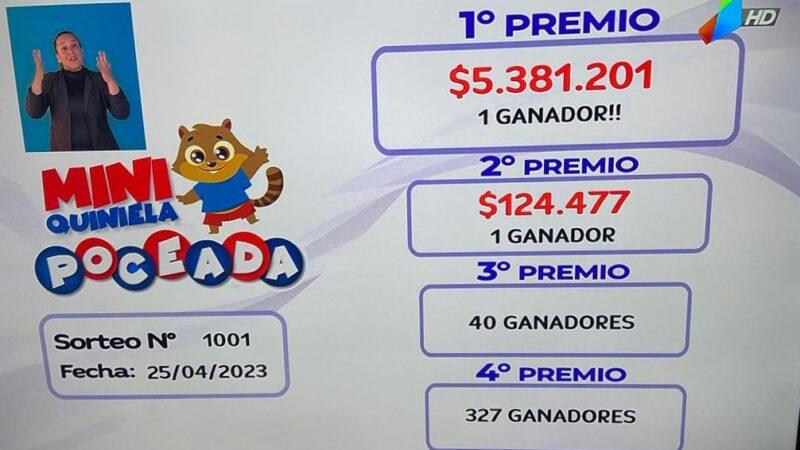 captura de pantalla del sorteo con los premios.