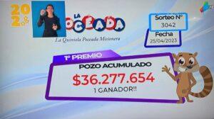 captura de pantalla del sorteo que indica 1 ganador del primer premio de la Poceada.