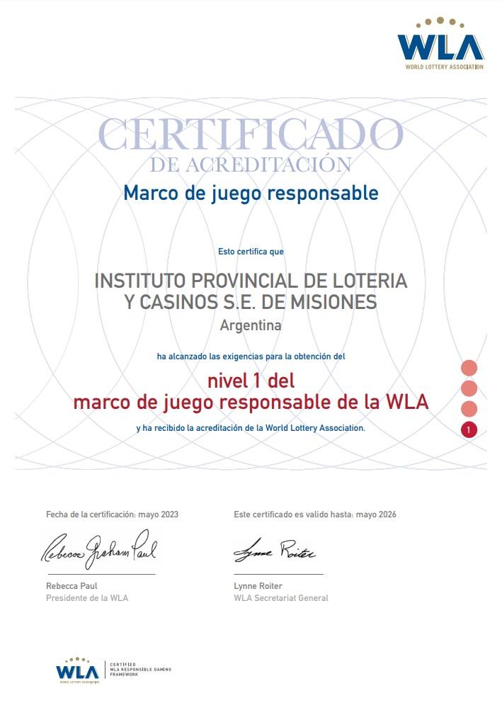 certificado WLA nivel 1 válido hasta el 2026