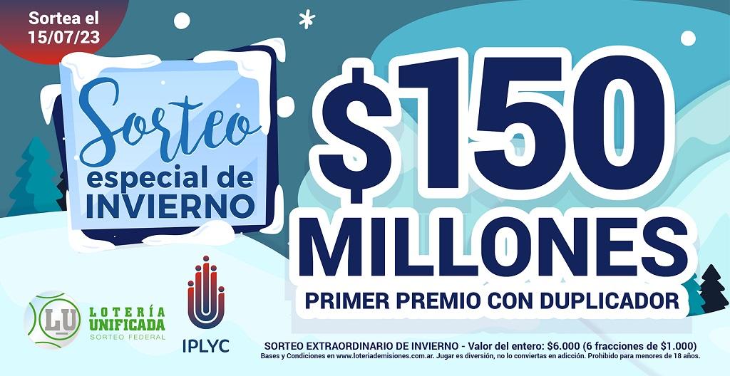 Sorteo especial de invierno de Lotería Unificada. Primer premio con duplicador: 150 millones. Sortea 15 de julio.