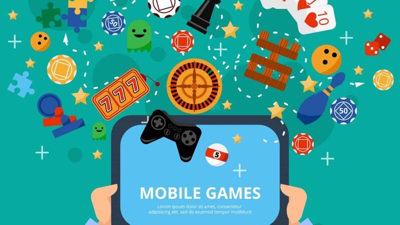 Ilustración de tablet con juegos de azar online.