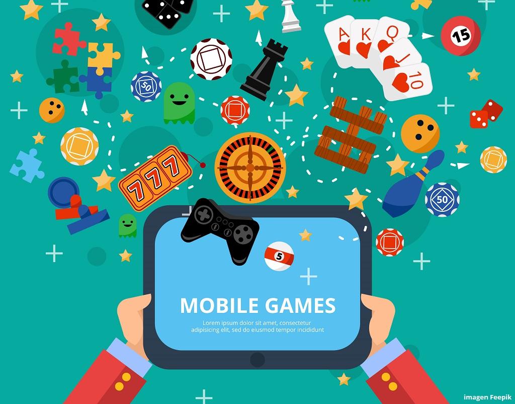 Ilustración de tablet con juegos de azar online.