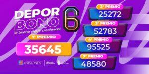 Primer premio del Deporbono 6: 35645, segundo: 25272, tercero: 52783, cuarto: 95525 y quinto: 48580.