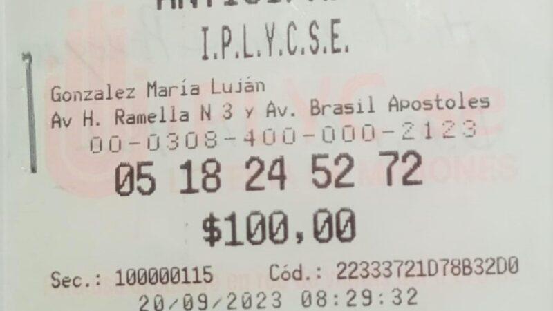 Ticket del primer premio de la Mini Poceada de 2.765.245 pesos. Con el dinero adelantará cuotas del auto.