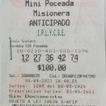 Ticket ganador de la Mini Poceada del pozo de 2.407696 pesos.
