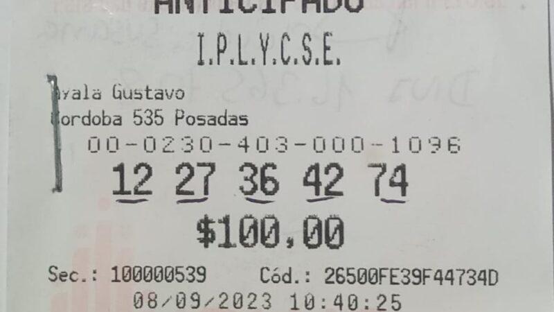 Ticket ganador de la Mini Poceada del pozo de 2.407696 pesos.