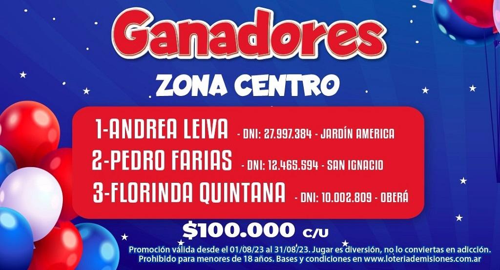 Ganadores del sorteo aniversario de la Poceada, zona centro.