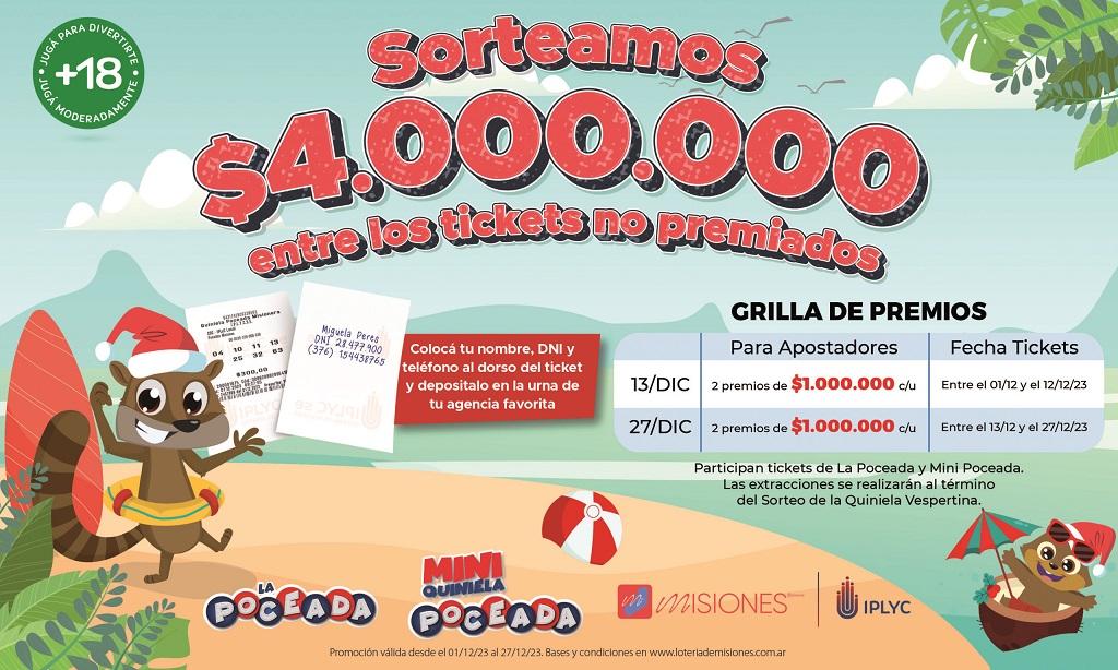 Afiche ilustrativo de la promo de tickets no premiados Poceada y Mini Poceada.