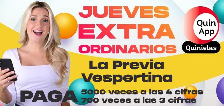 Todos los jueves sorteos extraordinarios de la Previa y la Vespertina en apuestas desde la aplicación QuinApp.