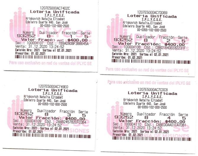Tickets ilustrativos de Lotería Unificada