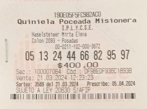 Ticket ganador de la Poceada. Ayudar a la familia, es el principal objetivo del apostador.