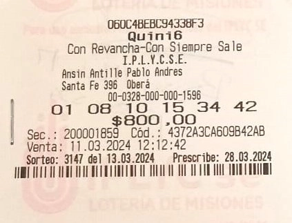 Ticket ganador. El premio del Quini 6 lo invertirá en un departamento para los hijos.