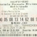 Ticket ganador del pozo histórico de la Poceada Misionera.