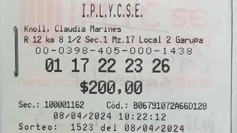 Ticket ganador de la Mini Poceada. El premio será para su abuelo.