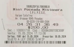 Ticket con la apuesta ganadora de la Mini Poceada.
