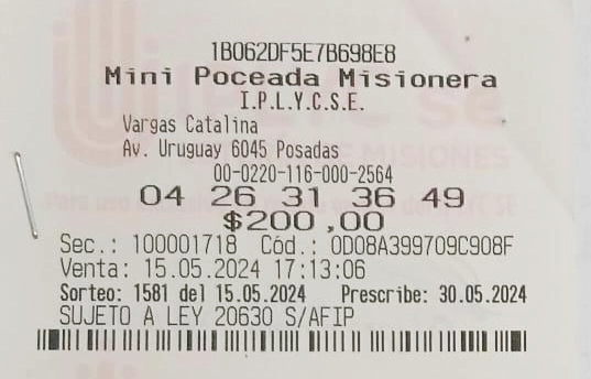 Ticket con la apuesta ganadora de la Mini Poceada.