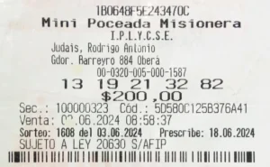 Ticket con la apuesta ganadora de la Mini Poceada.