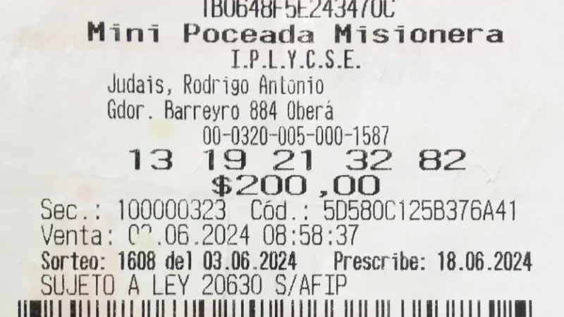 Ticket con la apuesta ganadora de la Mini Poceada.