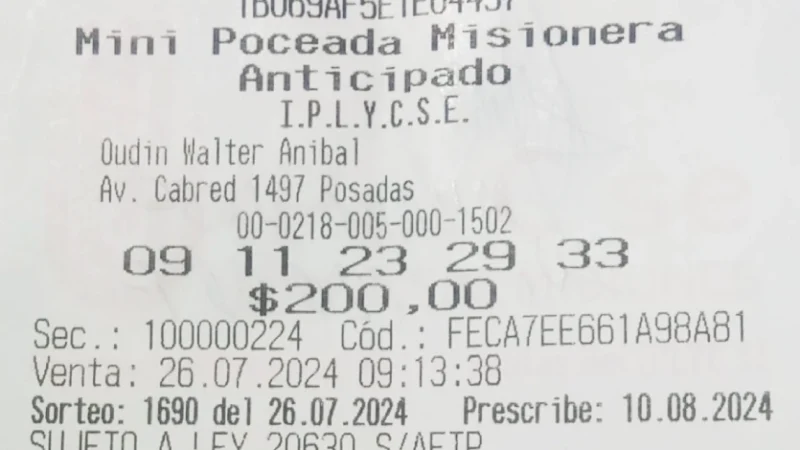 Ticket ganador de la Mini Poceada: "este golpe de suerte es una bendición", dijo el afortunado.