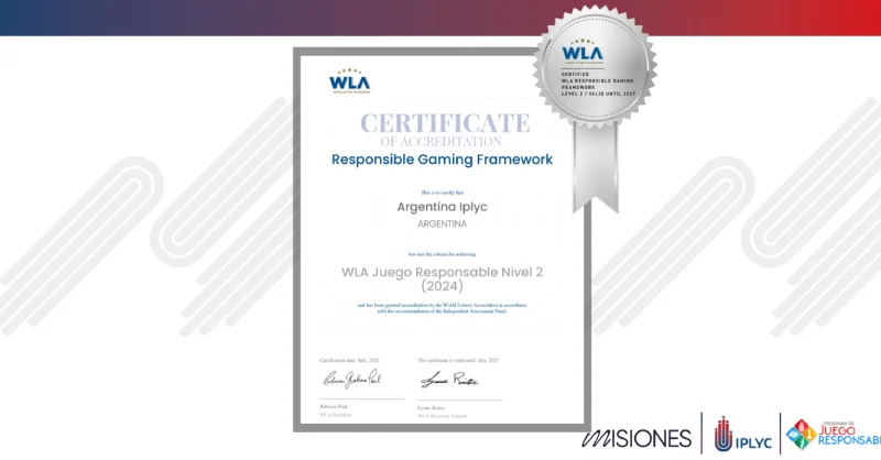 Juego Responsable recibió la certificación internacional nivel 2 de la Asociación Mundial de Loterías WLA.