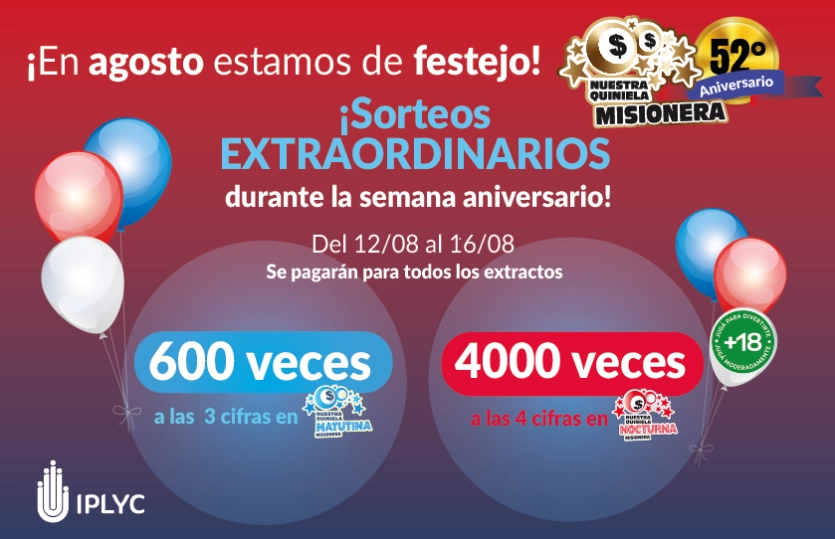 Sorteos extraordinarios mes Aniversario de la Quiniela.