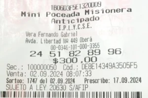 Ticket con la jugada del premio de la Mini Poceada-