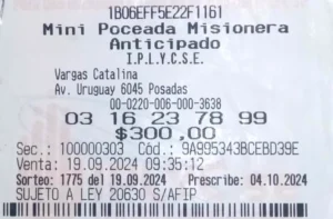Ticket ganador de la Mini Poceada.