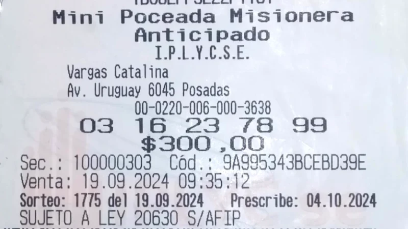 Ticket ganador de la Mini Poceada.