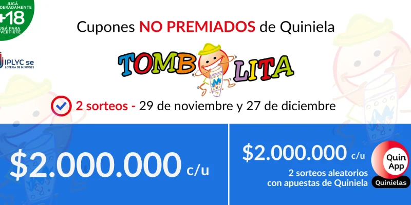 Sorteos de la Tombolita para noviembre y diciembre.