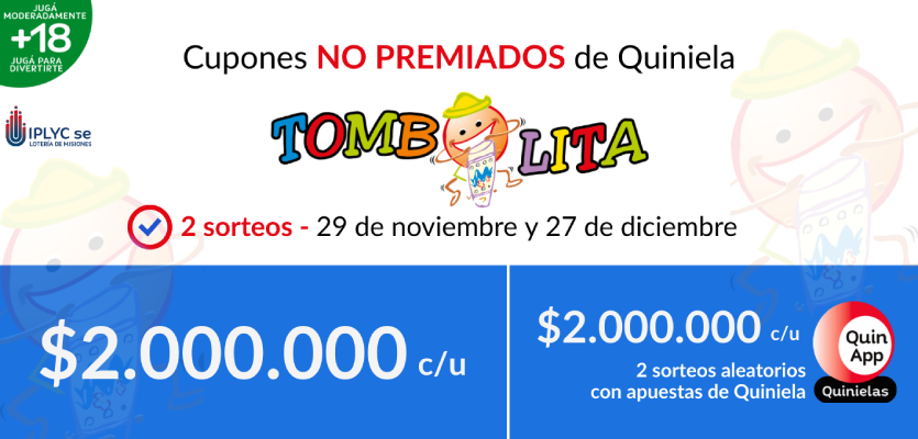 Sorteos de la Tombolita para noviembre y diciembre.