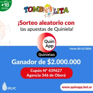 Ganador del sorteo de la Tombolita de QuinaApp de 2 millones de pesos.