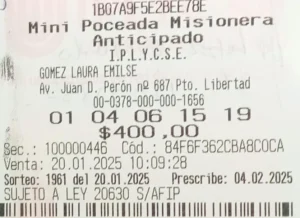 Ticket ganador de la Mini Poceada.