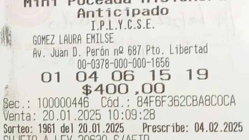 Ticket ganador de la Mini Poceada.