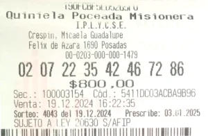 Ticket ganador de los 100 mil dólares de la Poceada.