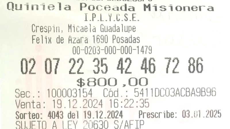 Ticket ganador de los 100 mil dólares de la Poceada.