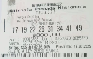 Ticket de la Poceada ganador del pozo histórico.