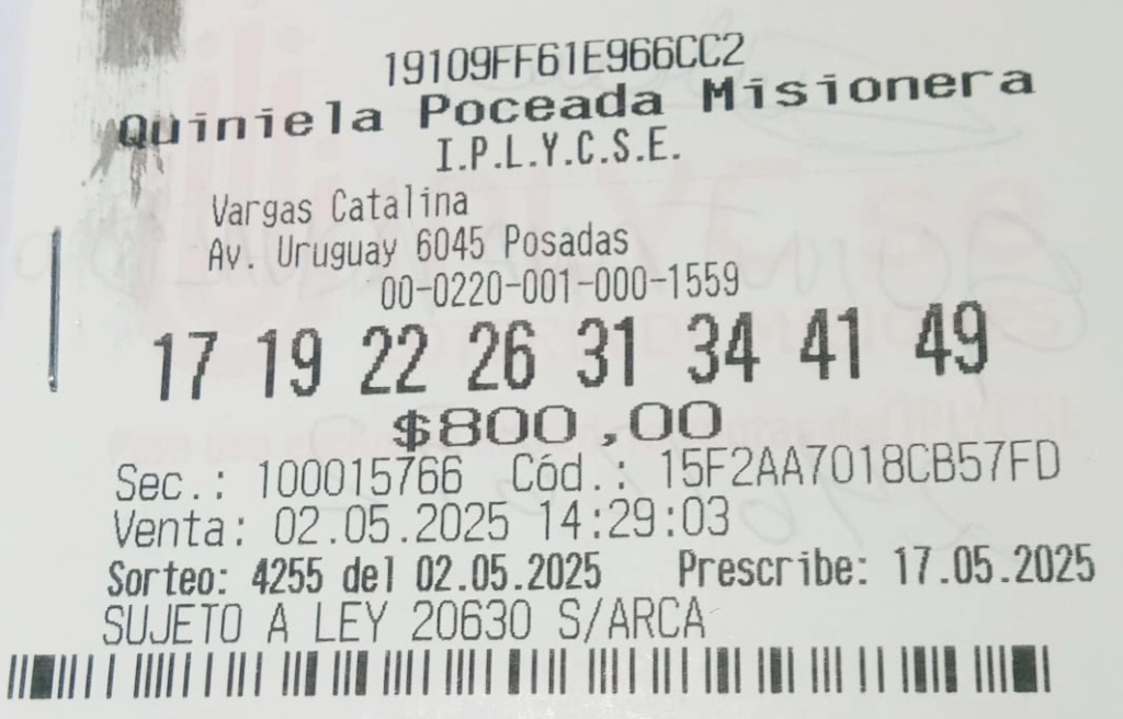 Ticket de la Poceada ganador del pozo histórico.