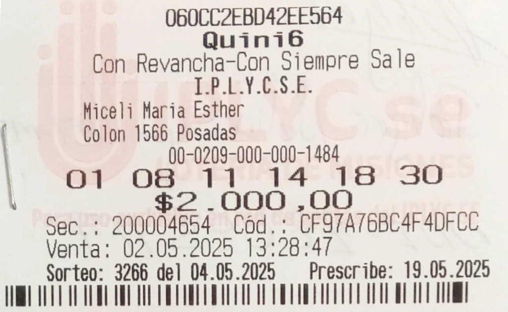 Ticket ganador de los 4 mil millones del Quini 6.