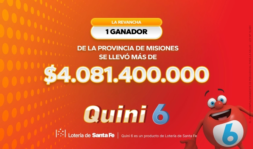 Un apostador de Posadas se llevó más de 4 mil millones con la modalidad “Revancha” del Quini 6.