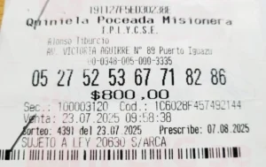 Ticket ganador de la Poceada Misionera de 209.981.671 pesos.
