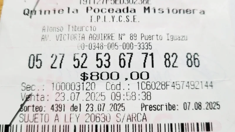 Ticket ganador de la Poceada Misionera de 209.981.671 pesos.