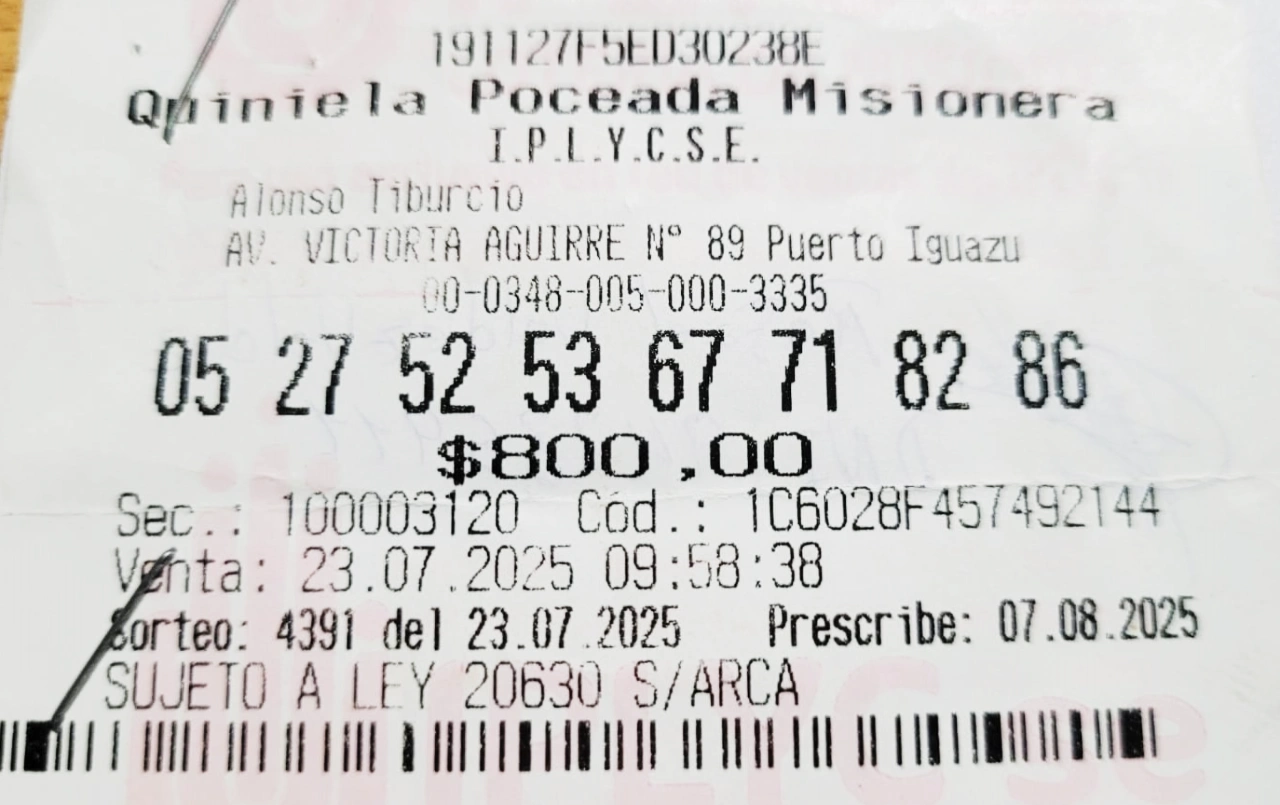 Ticket ganador de la Poceada Misionera de 209.981.671 pesos.