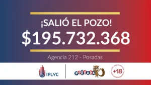 Poceada: un ganador del primer premio de Posadas, se lleva 195.732.368 pesos.